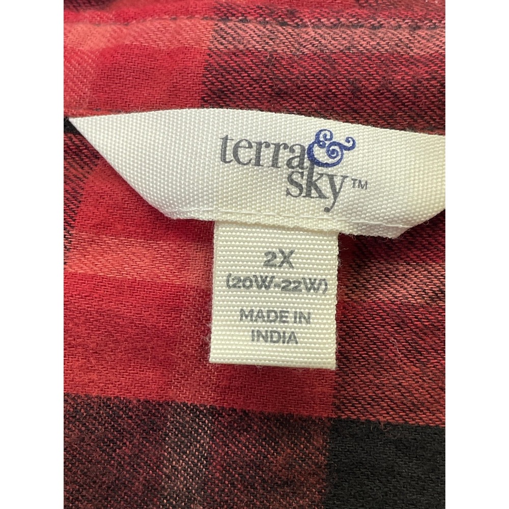 Terra‎ & Sky Shirt Womens 2X Red Black Plaid Button Front Long Sleeve Cotton NWT - Picture 2 of 10